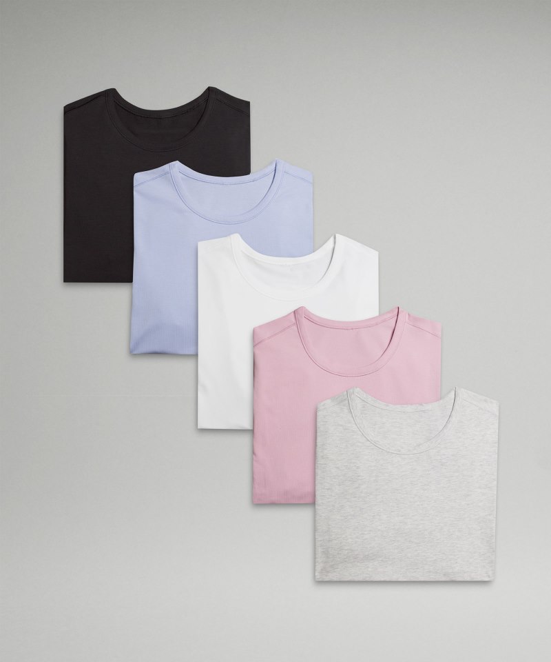 Lululemon 5 Year Basic T-Shirt *5 Pack Black / White / Heathered Vapor / Blue Linen Online Outlet Sale