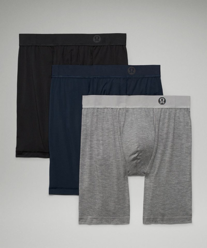 Lululemon Always In Motion Long Boxer 7" 3 Pack Black / Heathered Core Medium Grey / True Navy Online Outlet Sale