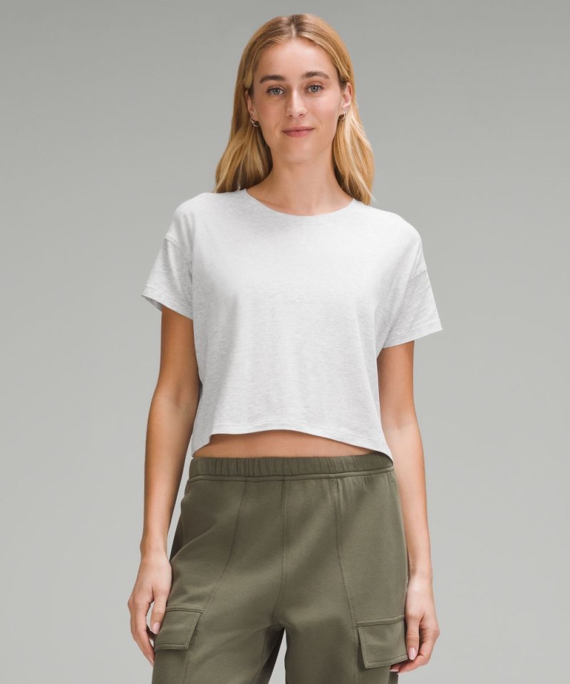 Lululemon Cates Cropped T-Shirt Heathered Core Ultra Light Grey Online Outlet Sale