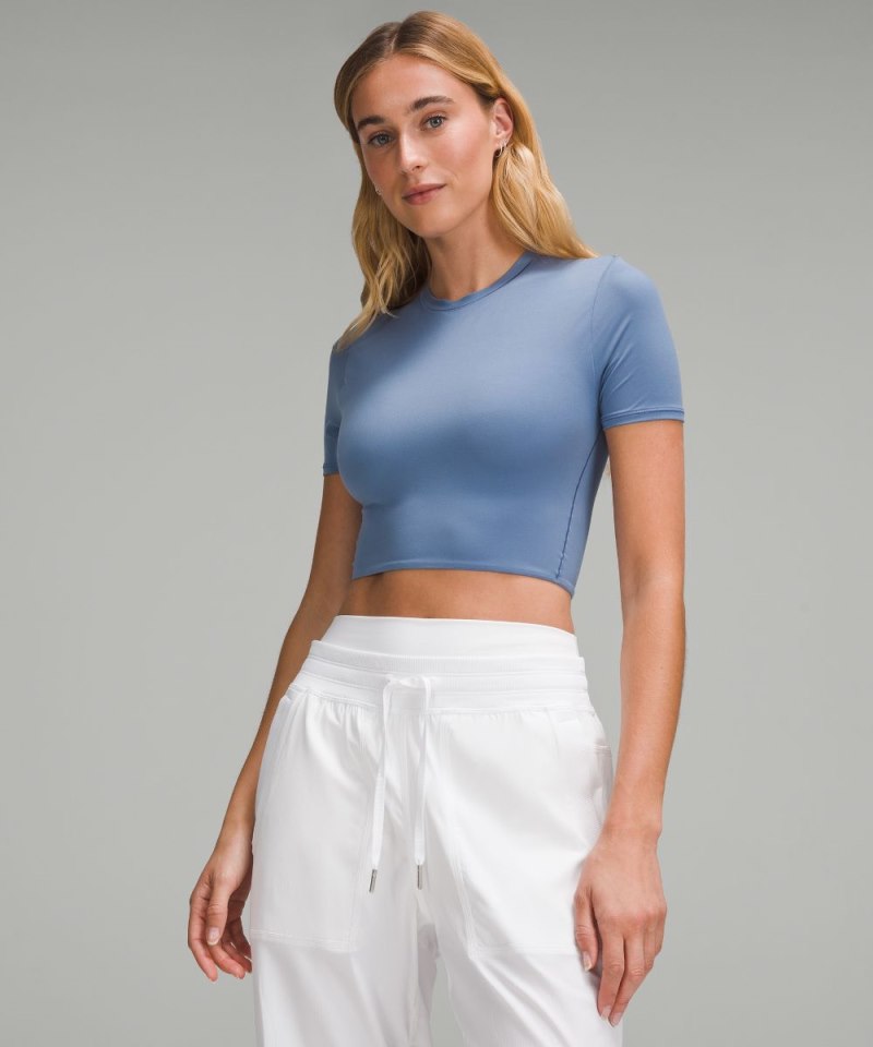 Lululemon Wundermost Ultra-Soft Nulu Crewneck Cropped T-Shirt Oasis Blue Online Outlet Sale