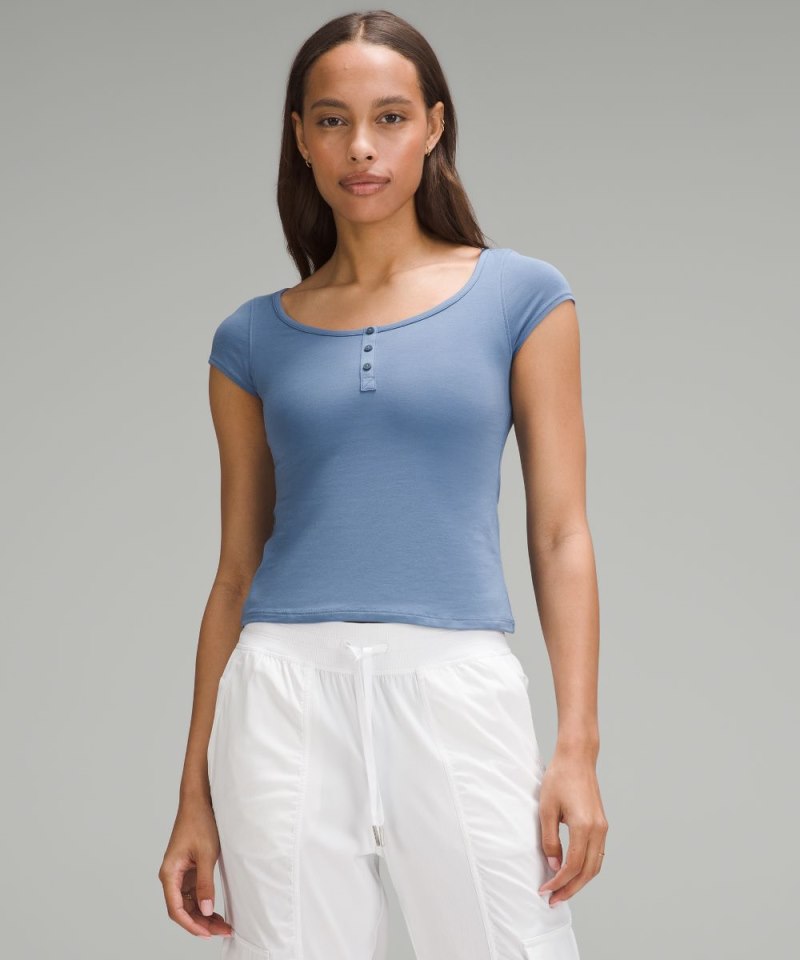 Lululemon Cap-Sleeve Henley T-Shirt Oasis Blue Online Outlet Sale