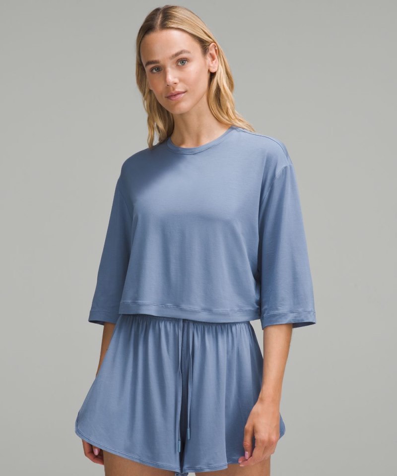 Lululemon Modal Relaxed-Fit Cropped Short-Sleeve Shirt Oasis Blue Online Outlet Sale