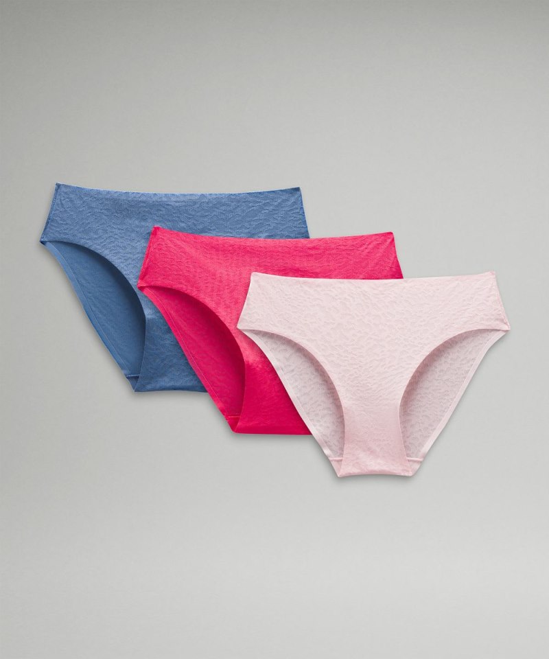 Lululemon InvisiWear Mid-Rise Bikini Underwear Performance Lace *3 Pack Oasis Blue / Lace / Strawberry Milkshake / Lace / Glaze Pink / Lace Online Outlet Sale