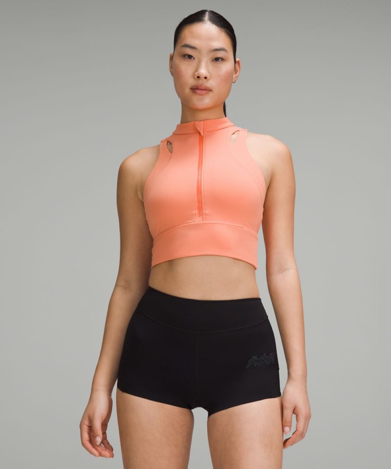 Lululemon Nulux Cropped Half-Zip Track Tank Top Coral Kiss Online Outlet Sale