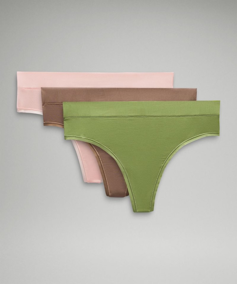 Lululemon UnderEase High-Rise Thong Underwear *3 Pack Strawberry Milkshake / Taupetastic / Herbaceous Green Online Outlet Sale